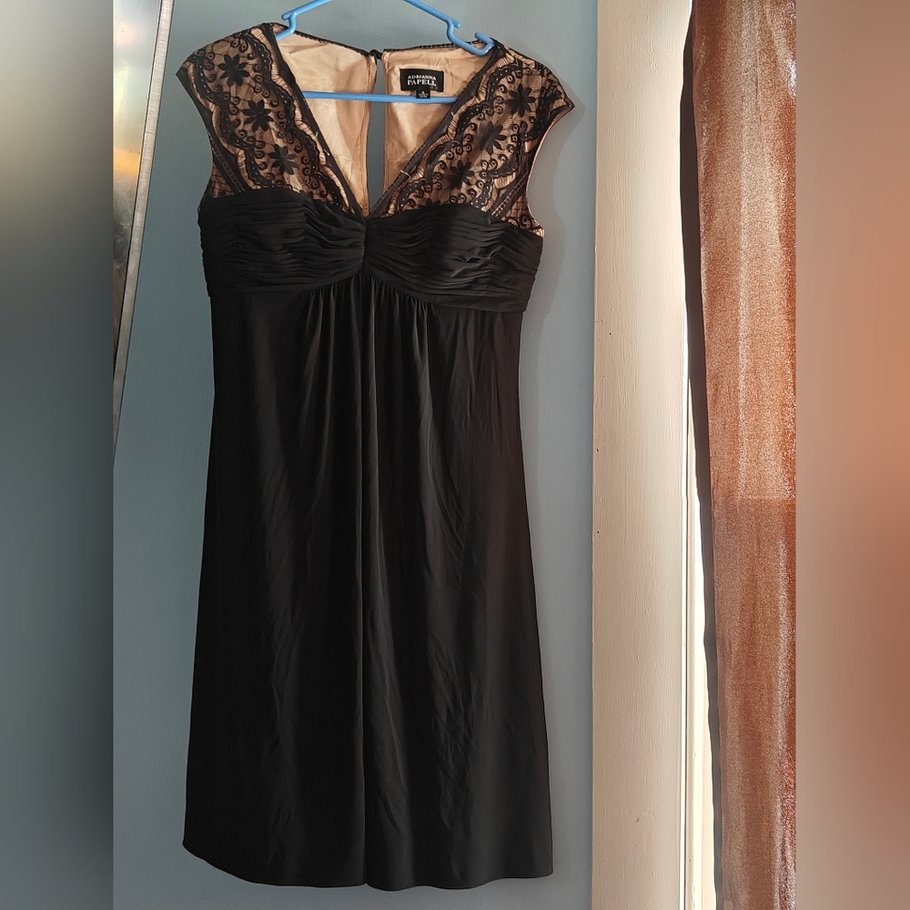Adrianna Papell Black and Cream Lace Mini Dress